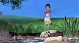 Nena saltando de alegría polos pasais dun río en calquera lugar da terra. Algo que hoxe inda podemos facer...